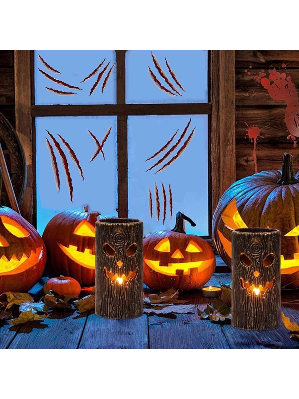 2PCS Halloween Ghost Tree Carved Flameless Pillar Candles Real Wax 6H Timer - Picture 6 of 7